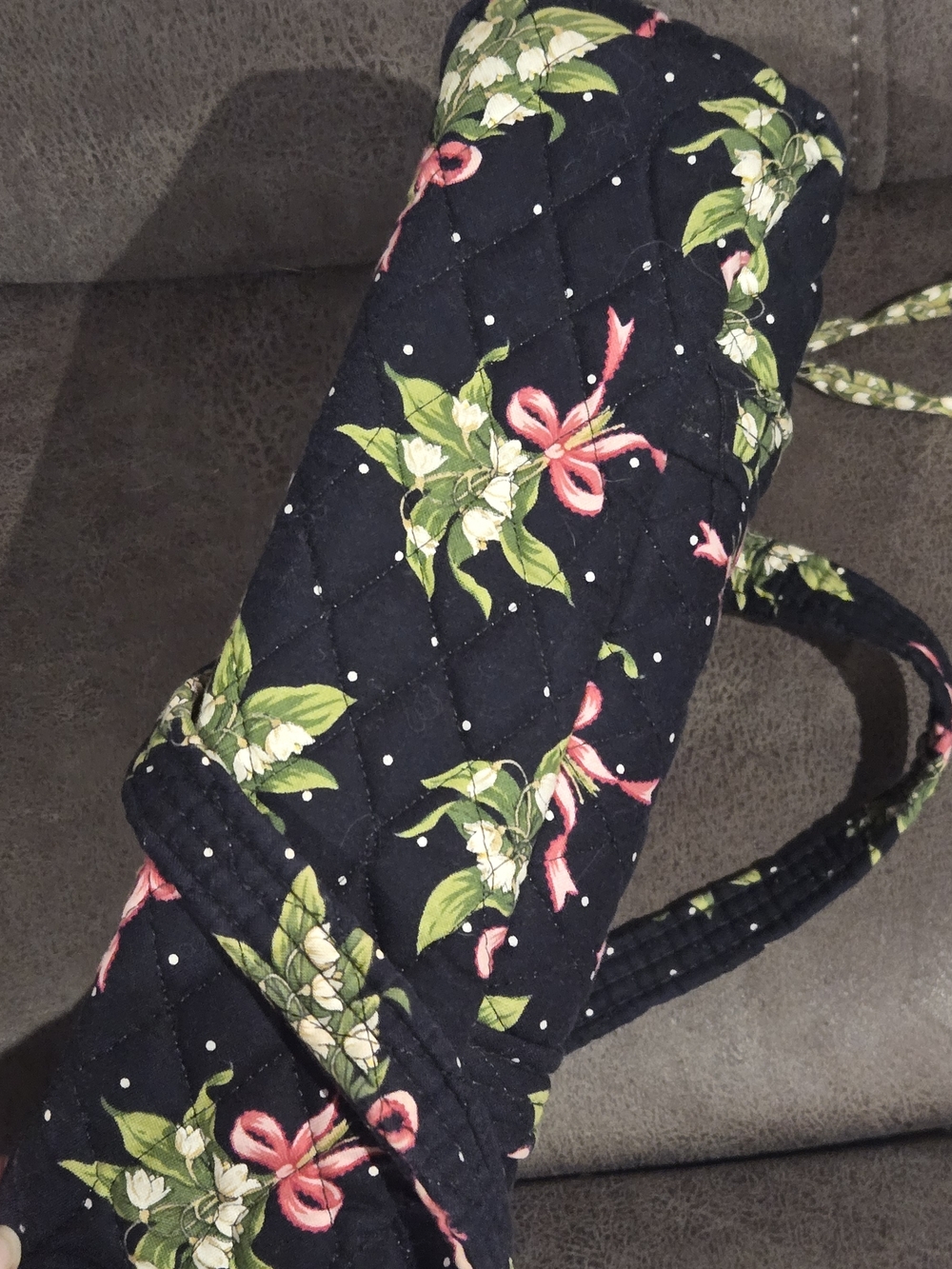 Vera Bradley Retired"New Hope" Floral Quilted Tote Bag Purse Pockets Black Pink - Picture 9 of 12